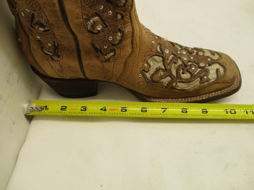 RDR Womens Brown Leather Sparkle Inlay Studded Cowboy Boots Size 24.5 Mex - Picture 15 of 17