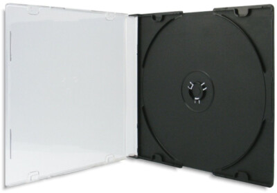 100-Pak Single 5.2mm Ultra-Slim CLEAR/BLACK Jewel Cases (clear top, black base)