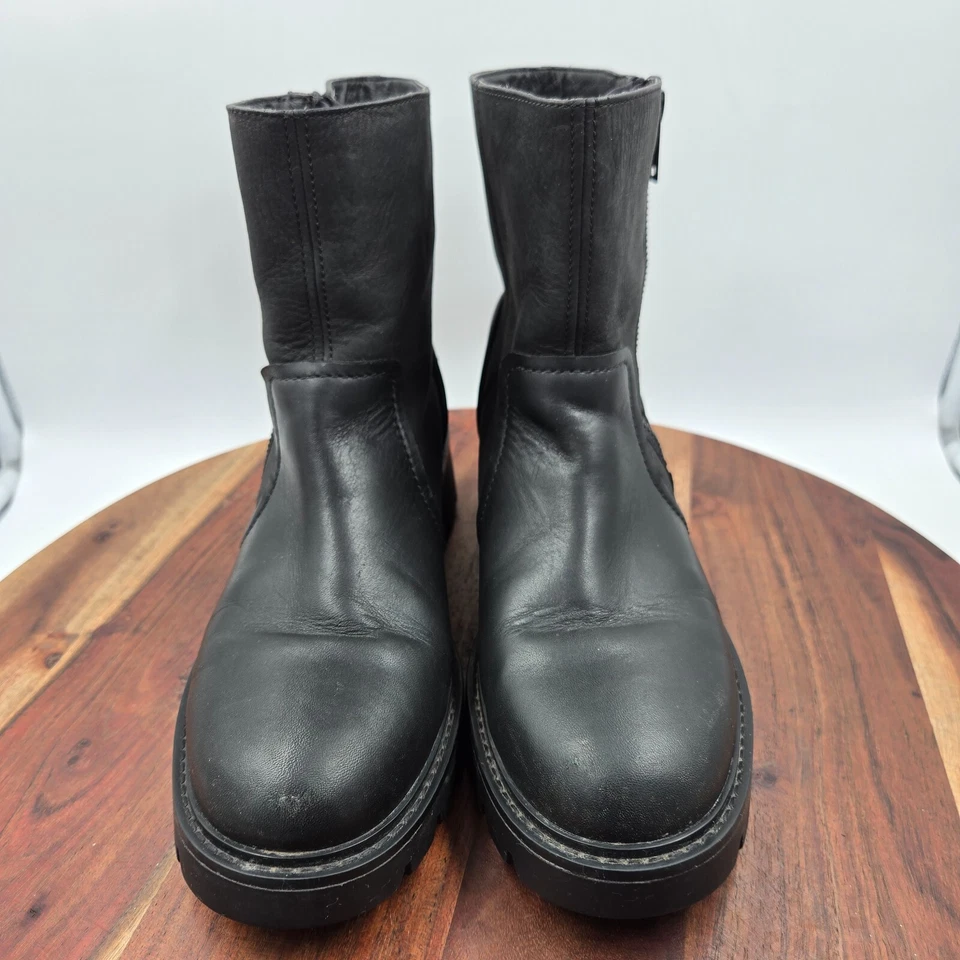 Botas UGG Polk Para Mujer 9 Cuero Negro Cremallera Plataforma Motociclista Botín Grueso Foto 3 de 4
