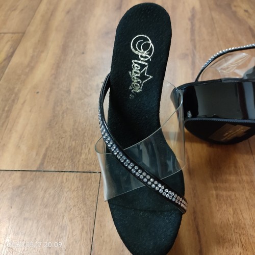 Pleaser SIENNA B5 Stilettos. Black platforms with diamante feature US SIZES - Picture 3 of 11