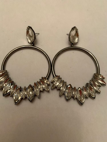 $55 ABS Allen Schwartz Large Rhinestone Earrings J54 - Picture 1 of 5