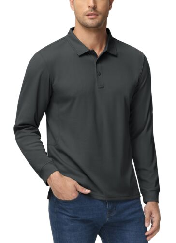 Men's Golf Polo Shirts Long Sleeve Quick Dry Performance Casual Work Sport T US - Picture 54 of 93