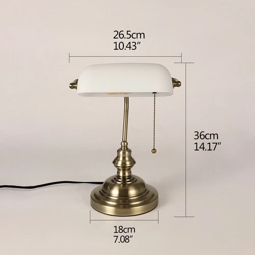 Matte White Glass Bankers Desk Lamp with Pull Chain Switch,Satin Brass Finish - image 2 of 4