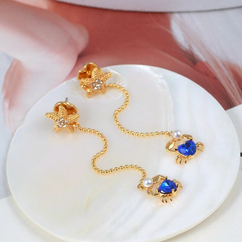 Kate Spade Golden Tone Sea Star Stud Long Drop Sea Crab Earrings