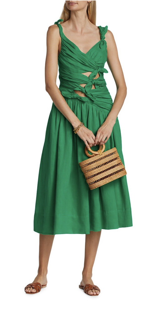 【送料&関税込】Zimmermann Midi Dress With Bow NWT Zimmermann Tiggy Bow Cut-Out Midi-Dress Green 2 (6-8
