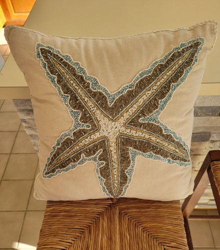 PIER 1 One Starfish bead beach ocean toss throw pillow zip cover vacation
