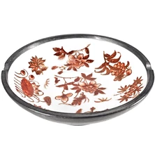 VTG Porcelain Ware Pewter Ashtray Trinket Floral Hong Kong Mid 20th Century 6"