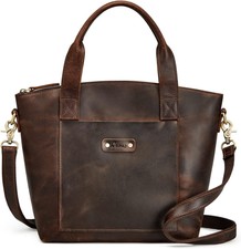 S-zone Genuine Leather Satchel Bags For Women Crossbody Tote Dark Brown 