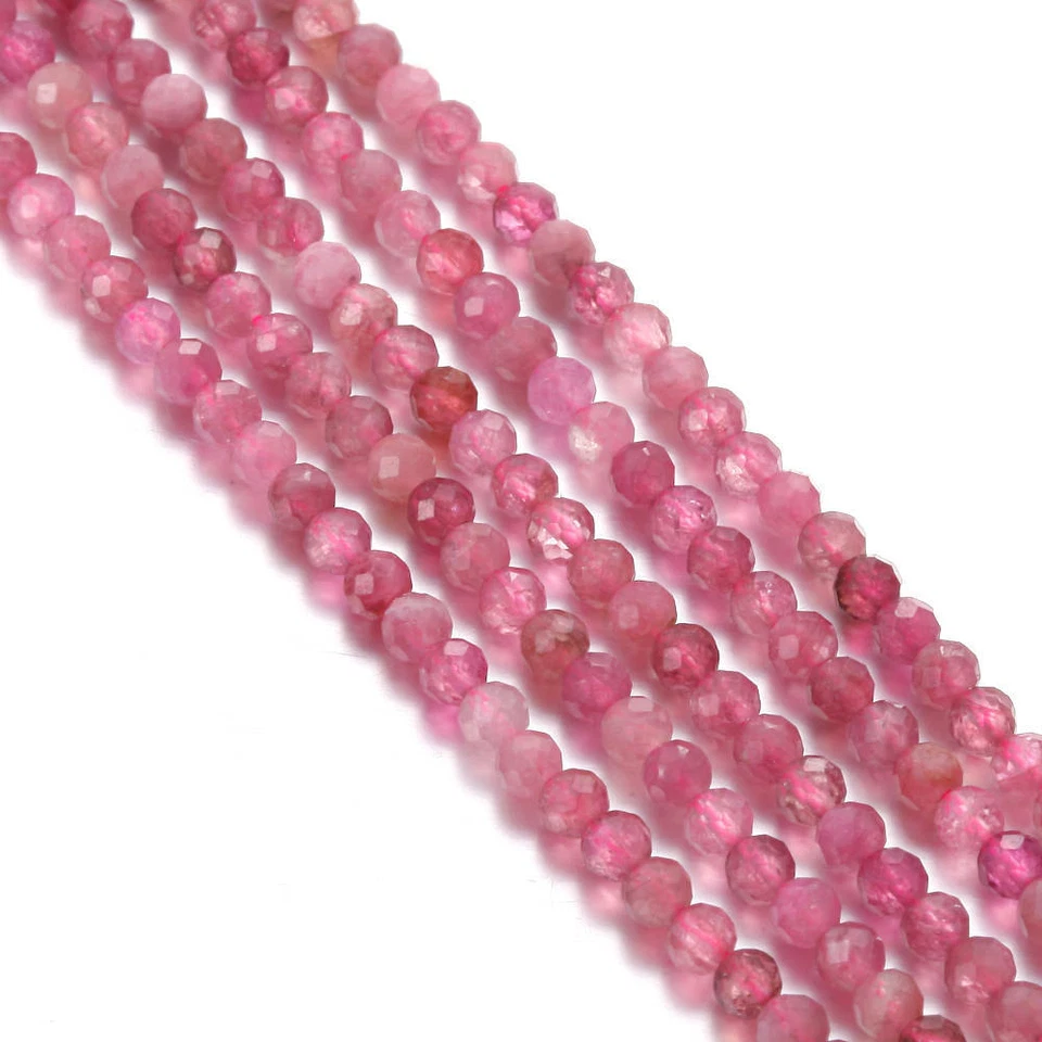 Natural Pink Tourmaline Faceted Round Beads 2mm 3mm 4mm 5mm 15.5" Strand - Image 2 of 2