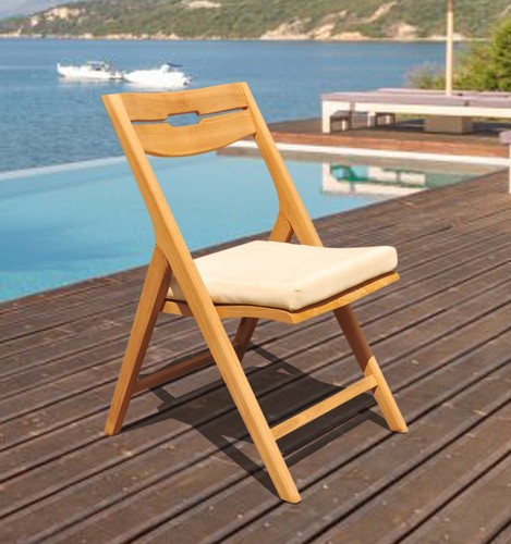 5-Piece Outdoor Teak Dining Set: 48" Butterfly Table, 4 Folding Arm Chairs Surf - Picture 6 of 11