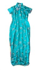 Vintage Silk  Embroidery Chinese Qipao Dress 1960s Blue Pink Cheongsam S