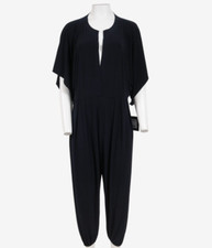 Norma Kamali Rectangle Jog Jumpsuit Size Large Midnight Blue Poly Pleated V