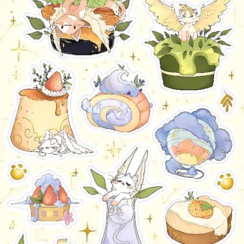 Celestial Cat Cafe - 1 Sticker Sheet - Food & Fantasy - New in Packaging - Picture 6 of 11