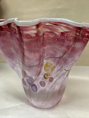 PAUL ALLEN COUNTS Hand Crafted FAZZOLETTO POLYCHROME Studio Art Glass VASE 12” - Picture 5 of 14