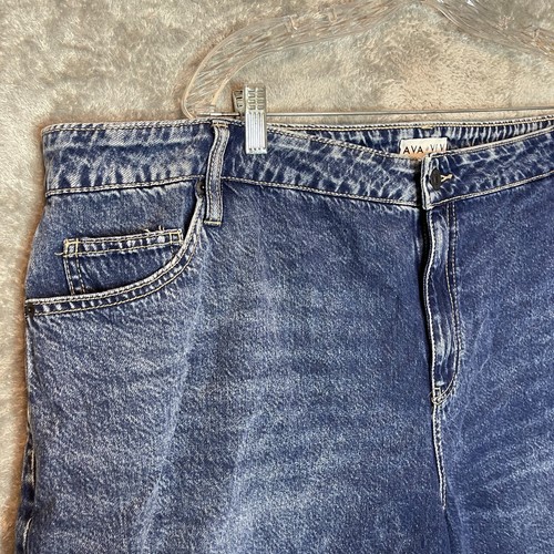 Ava Viv Women 90s Classic Dark Wash High Rise Midi Denim Jean Shorts 24 Plus - Picture 3 of 10