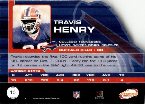 2002 Pacific Atomic Die Cut Gold SSP Travis Henry 20/20 Buffalo Bills #5 - Picture 2 of 2