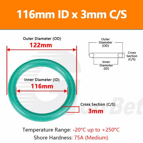 Metric FPM FKM Rubber O-Rings 3mm Cross Section 2mm to 389mm ID 75 Shore A Green - Picture 126 of 183