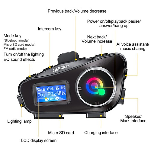 Bluetooth Headphones Motorcycle Helmet Intercom Headset FM Radio LCD Waterproof - Picture 15 of 16