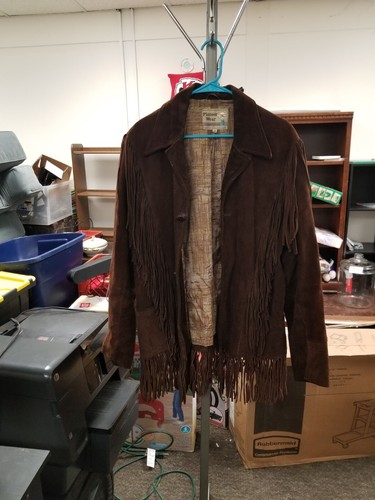 Vtg 60s 70s Pioneer Wear Jacket Mens 44 Fringe Suede Leather Coat Western Hippy