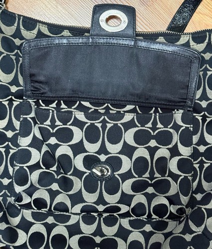 Coach Penelope Signature F19232 Canvas Leather Black Handle Shoulder Bag Fashion - Picture 6 of 11