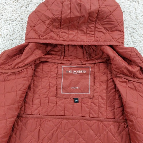 Ilse Jacobsen Quilted Coat Long Jacket Womens Sz 36, Hooded, Burnt Red, Hornbaek - Picture 5 of 16