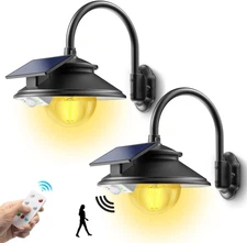 2 Pack Solar Barn Light Outdoor 3 Modes Gooseneck Motion Sensor Black