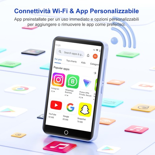 Lettore MP3 da 80 GB con Bluetooth e WiFi Mp3 e Mp4 Musicale Lettore con - Foto 2 di 24