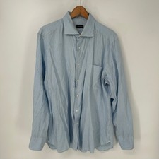 Ermenegildo Zegna Shirt Mens 18 46 Blue Gingham Plaid Button Up Formal