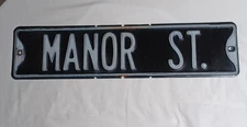 Org. Authentic Vtg 1950s MANOR ST Steel Embossed Street Sign Man Cave Rat Rod