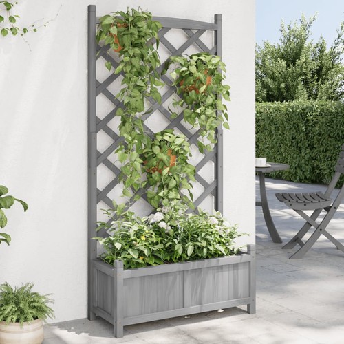 Planter with Trellis Flower Plant Box Pot Raised Bed Brown Solid Wood Fir vidaXL - Picture 4 of 45