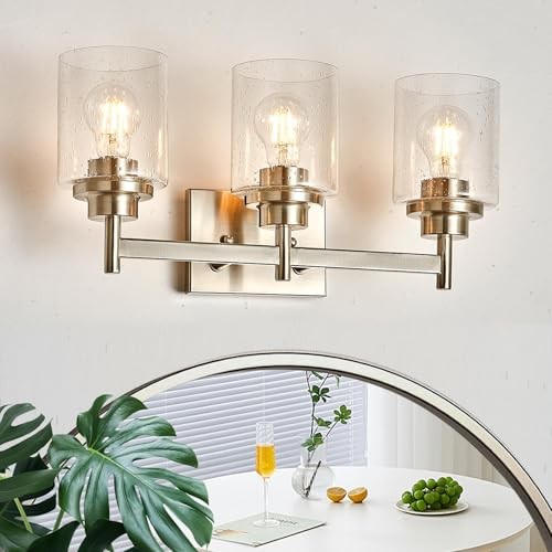 Vanity Light Fixture, 18" 3-Light | Seeded Glass 18 Inch 3-Light Brushed Nickel - Picture 2 of 7