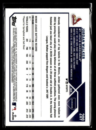 Jordan Walker 2023 Topps Chrome #209 - Foto 2 di 2