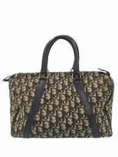 CHRISTIAN DIOR Trotter Mini Boston Bag Handbag Navy Jacquard Canvas #T1399