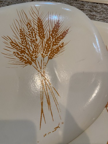 Vintage Oval Vinyl Rubber Placemats Wipe Clean White Gold Wheat Design 8pc LOT - Picture 4 of 13