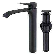 Tall Vessel Sink Faucet Bathroom Waterfall Faucet Single Handle Matte Black