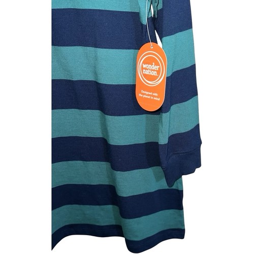 Wonder Nation Shirt Dress Girls Size 6-6X Green Blue Stripes Collared - Picture 2 of 5