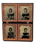 1/6 Plate Tintypes - Sisters Wearing Crosses - In Union Case - A Center Piece!