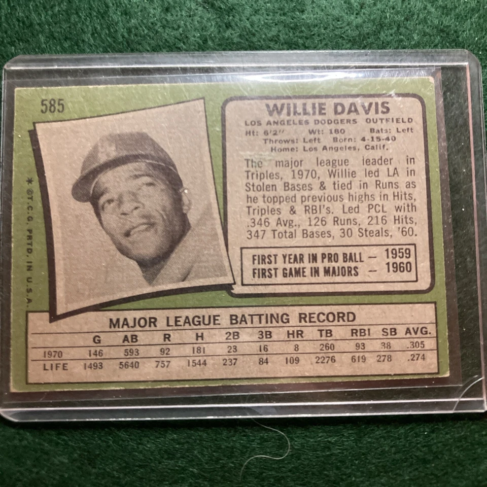 1971 Topps #585 Willie Davis | VG/VGEX | ARN155415DTB2 - Image 2 of 2