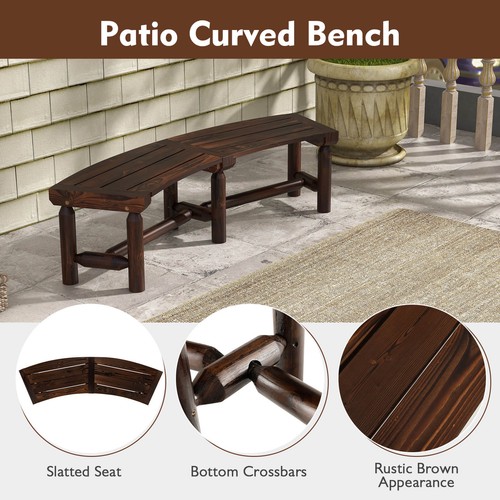 Patio Curved Bench Carbonized Wood Dining Bench for Round Table 710 LBS Max Load - Picture 8 of 9