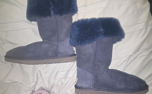 UGG Baily Button  Triplet II Blue Womens Size 8 Suede Sheepskin Lined Boots - Picture 3 of 14