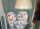3 piece set “Vase, Lamp, & Bowl of Golden Carp” - Zhe Zhou Jiang 1988