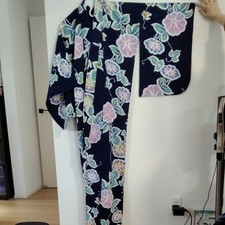 Yukata morning glory pattern navy blue floral pattern summer festival
