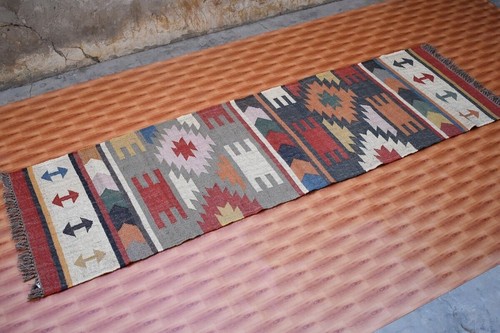 2.6x8 Runner Rug Jute Hand-Woven Kilim Hand Area Rug Kilim Vintage Rug - Picture 3 of 6