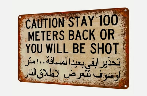 Vintage Caution Stay 100 Meters Back Tin Metal Signs Home Décor 8x12