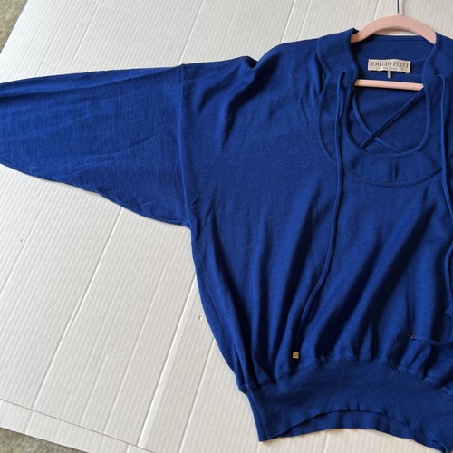Emilio Pucci Sz S Blue Long Sleeve 100% Wool Sweater Made In Italy/ Details💖 - Picture 4 of 14