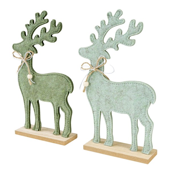 2Er Set Hirsch Deko Aufsteller H26Cm GrüN Filz Holz Weihnachtsdeko Tischdeko-image