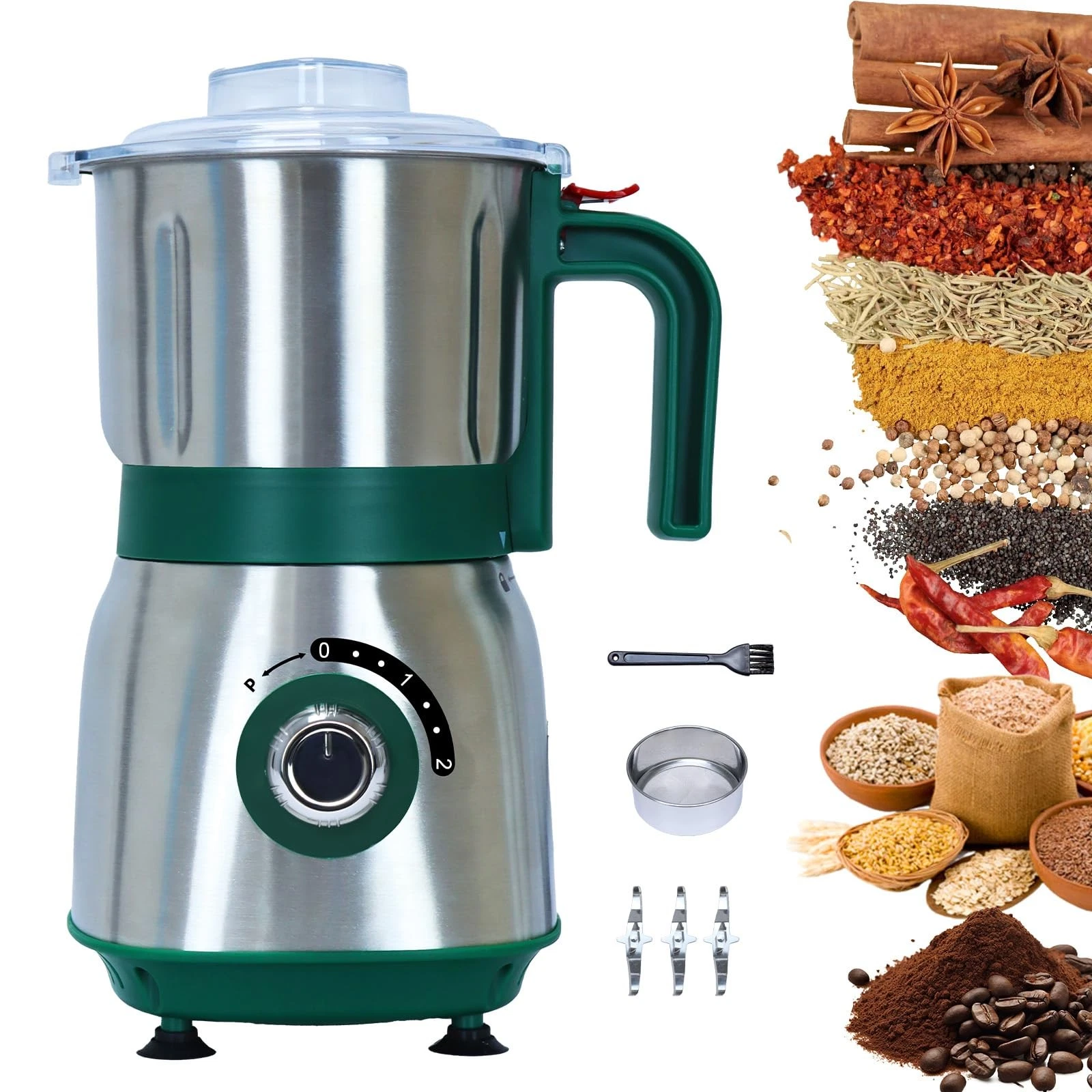 Versatile Kitchen Grinder | 500W Electric Mill | Grinds standard, Green