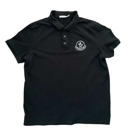 Polo Moncler Maglia Nera Manica Corta Taglia Large Ricamata Usata in Ottime Condizioni