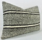 Decorative Turkish Kilim Lumbar Pillow Cover 16x24 Vintage Black & White Pillow