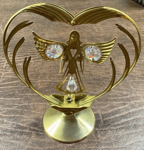 Vtg 1996 Mascot Austrian Crystal 24k Gold Plated Heart Angel w/ Baby Suncatcher - Picture 9 of 16